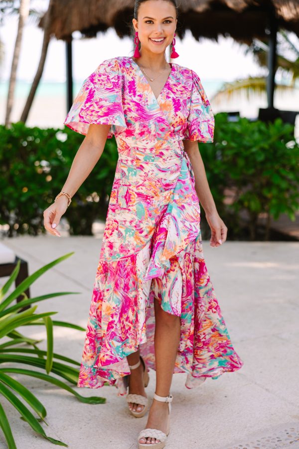 Tahiti Is Calling Fuchsia Pink Abstract Maxi Dress Online now - Image 2