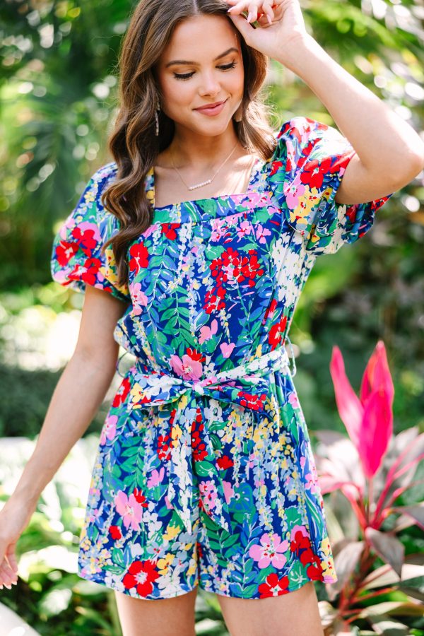 Can t Say No Navy Blue Floral Romper For Discount