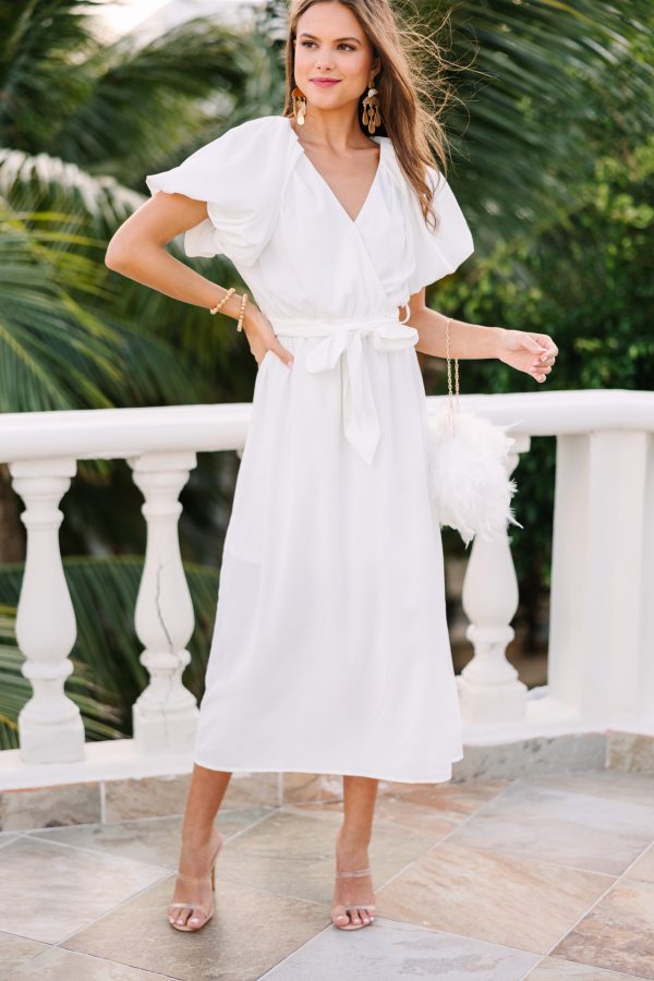 Face The Sun White Ruffled Midi Dress Cheap