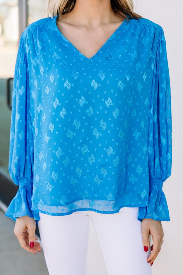 On The Way Royal Blue Textured Blouse For Discount - Image 4