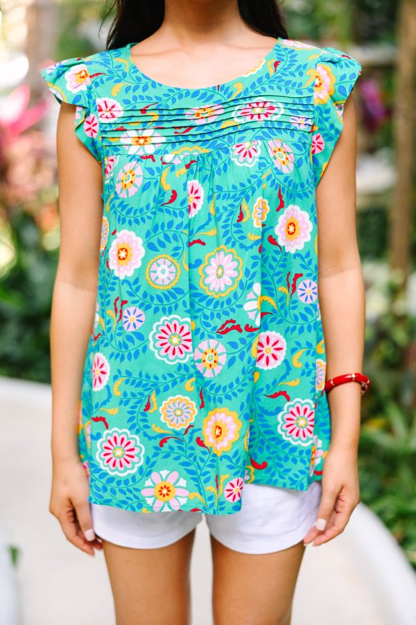 Finally Found You Emerald Green Floral Blouse For Sale - Image 3