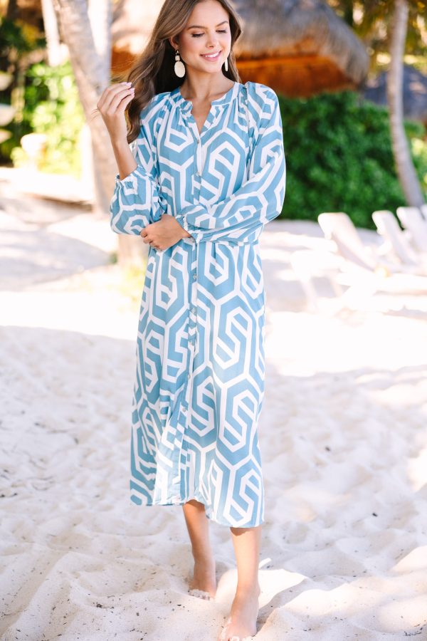 You ve Got The Idea Blue Geometric Midi Dress Online Sale