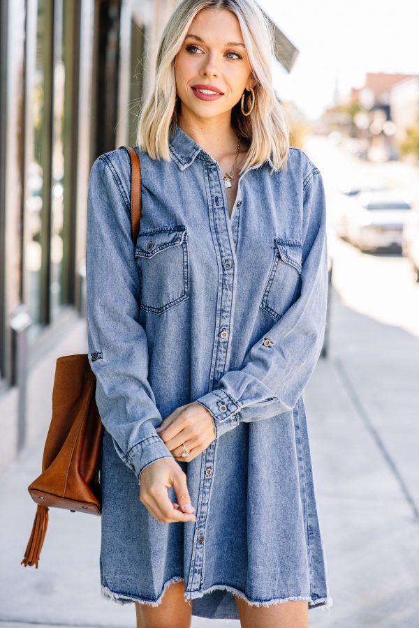 Back To You Denim Blue Chambray Dress Discount