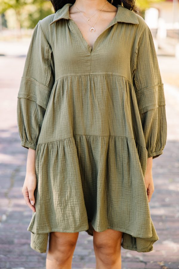 Know Who You Are Olive Green Tiered Dress For Discount - Image 4