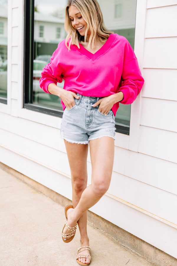 Feeling Bold Bright Pink Crop Pullover Cheap - Image 2