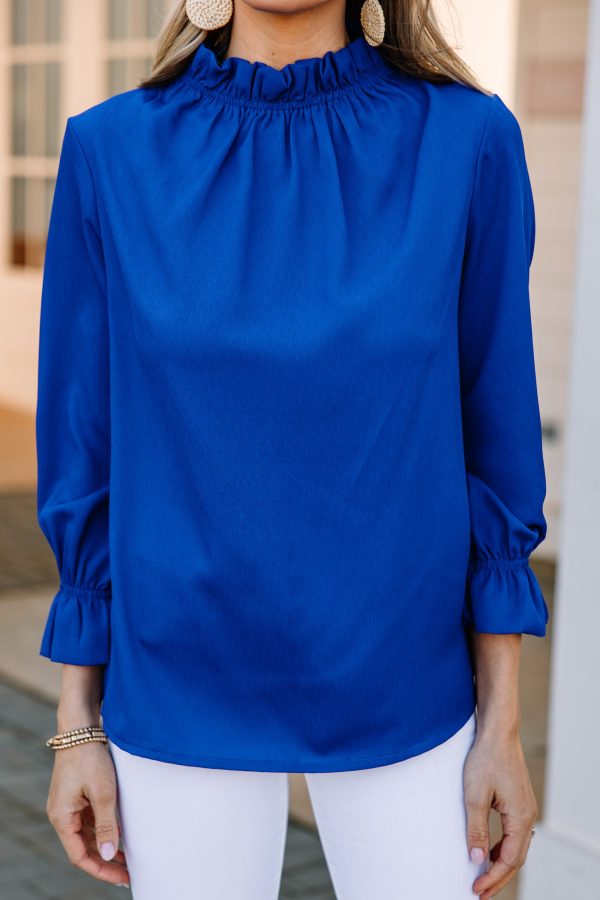 Tried And True Royal Blue Ruffled Blouse Fashion - Image 4