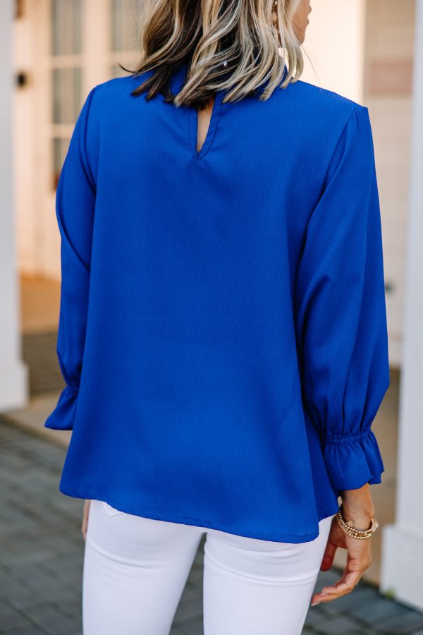 Tried And True Royal Blue Ruffled Blouse Fashion - Image 3
