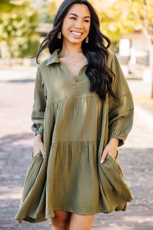 Know Who You Are Olive Green Tiered Dress For Discount