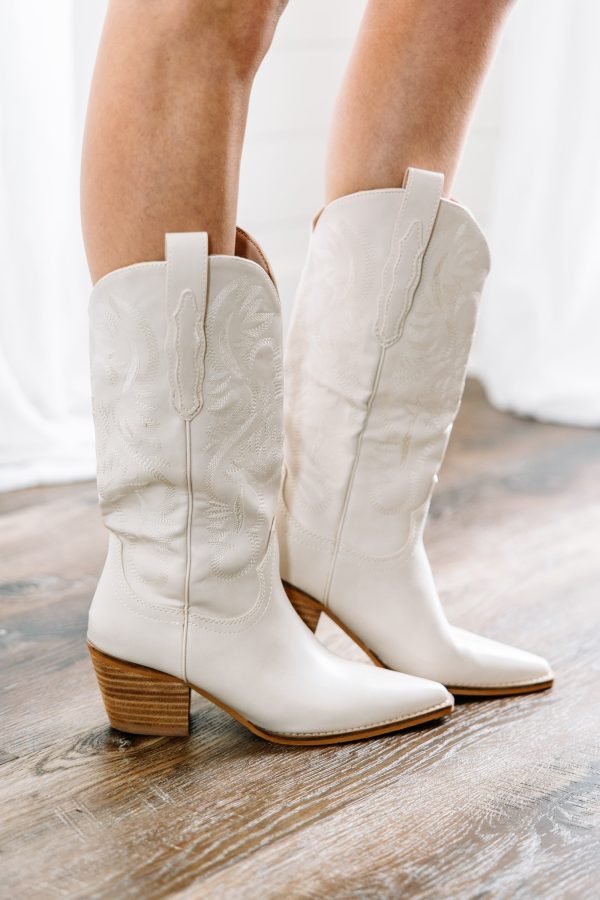 Highly Thought Of Cream White Western Boots on Sale
