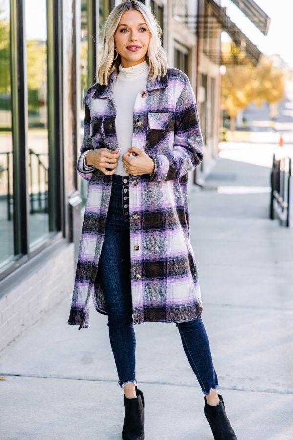 Watch You Go Violet Purple Plaid Coat on Sale - Image 2