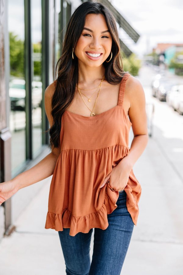 Part Of You Sienna Orange Ruffled Tank For Cheap