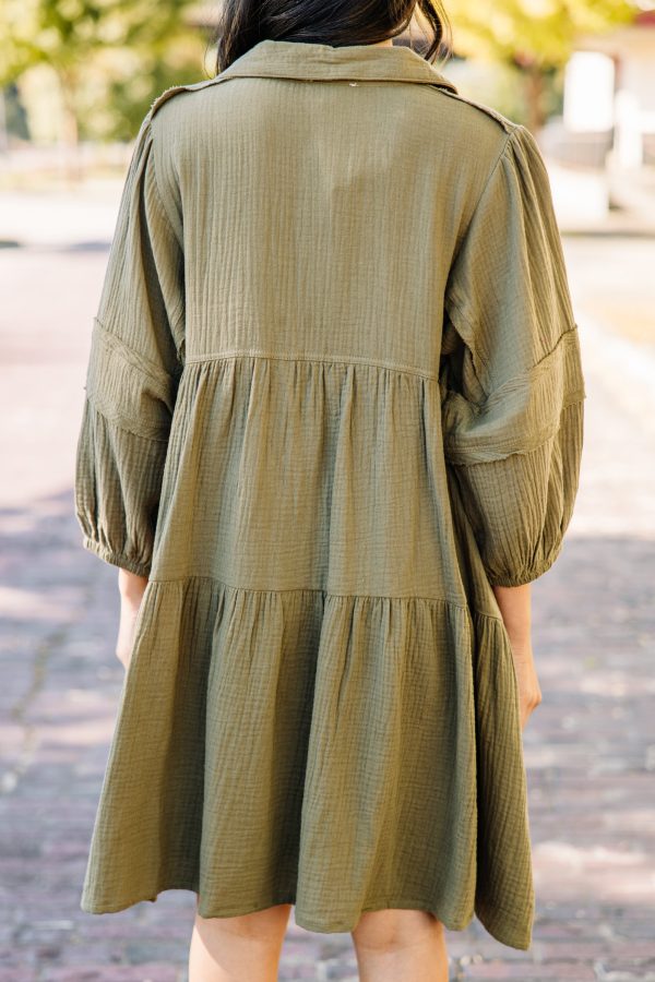 Know Who You Are Olive Green Tiered Dress For Discount - Image 3