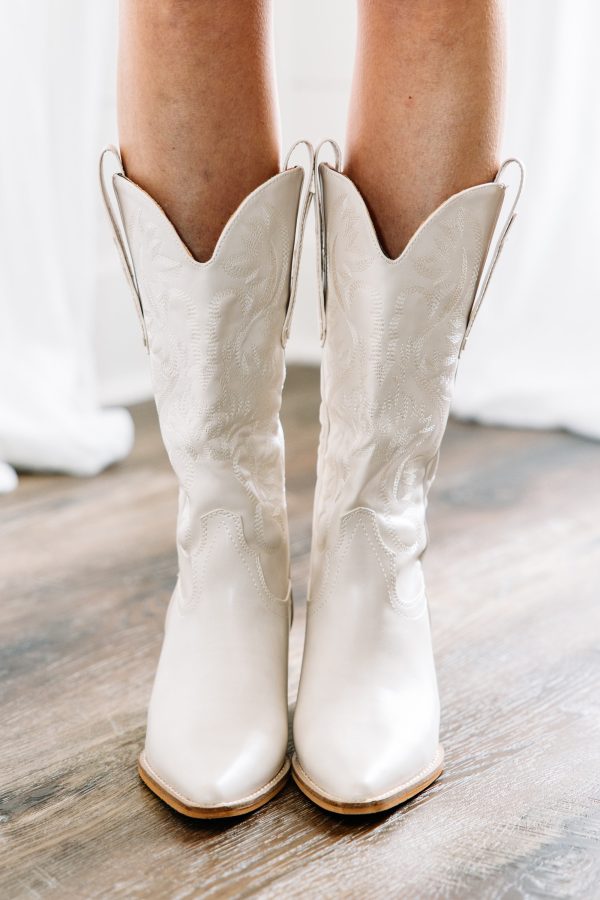 Highly Thought Of Cream White Western Boots on Sale - Image 3