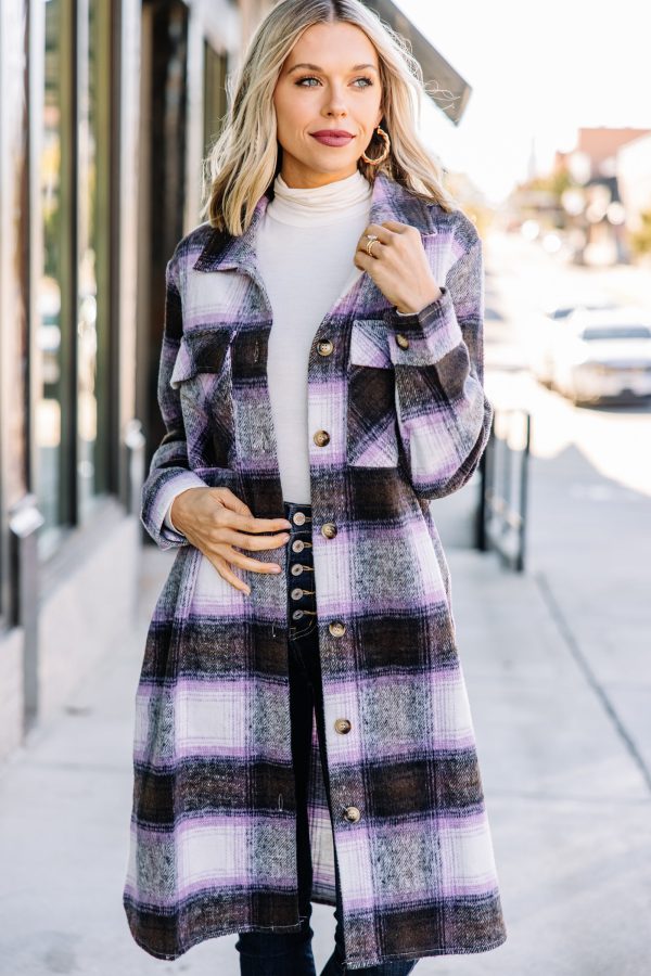 Watch You Go Violet Purple Plaid Coat on Sale