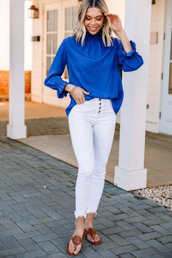 Tried And True Royal Blue Ruffled Blouse Fashion - Image 2