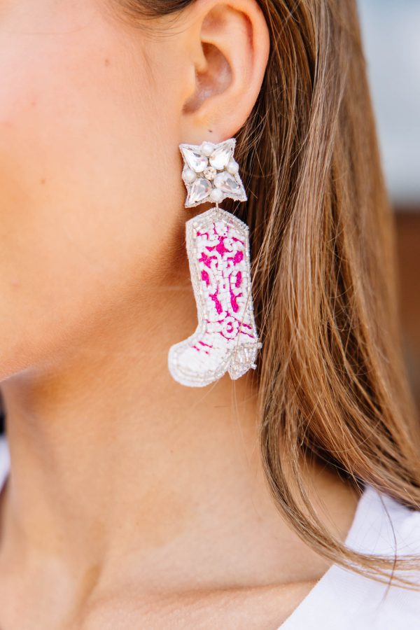 Made For Walking Pink Beaded Boot Earrings Sale