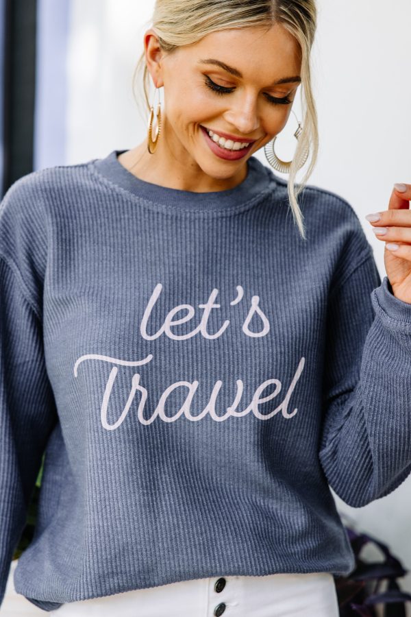 Let s Travel Corded Navy Blue Sweatshirt on Sale