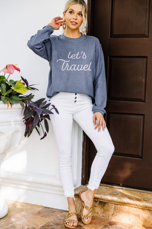 Let s Travel Corded Navy Blue Sweatshirt on Sale - Image 2