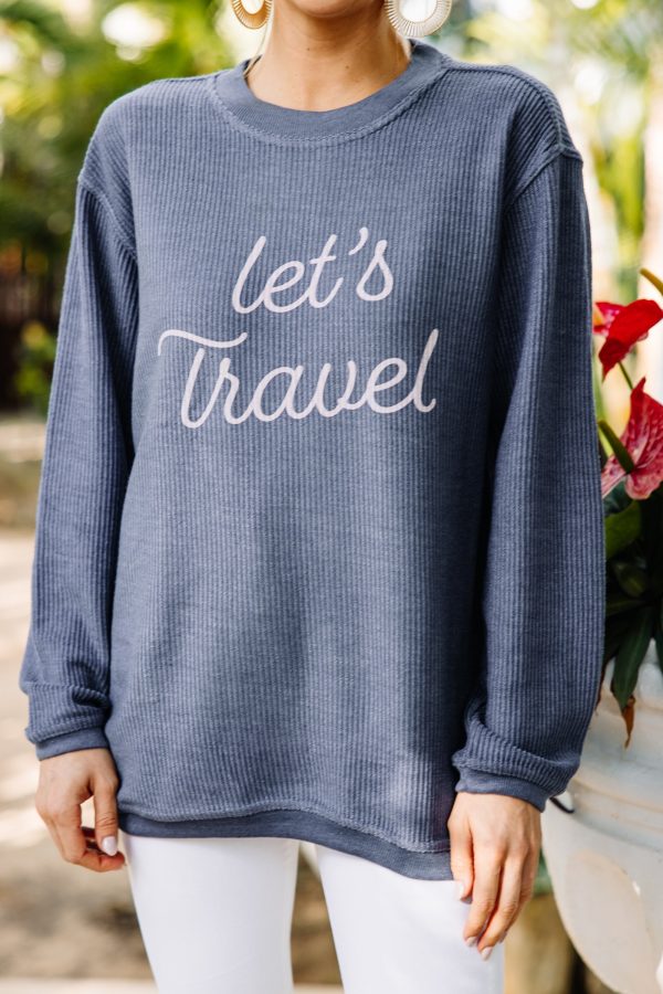 Let s Travel Corded Navy Blue Sweatshirt on Sale - Image 4