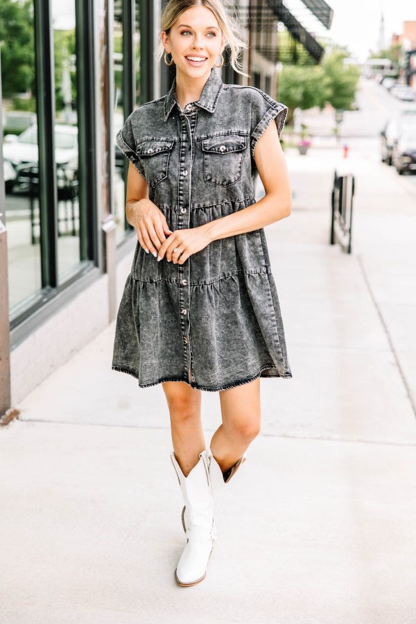What You Love Charcoal Gray Tiered Dress on Sale - Image 2