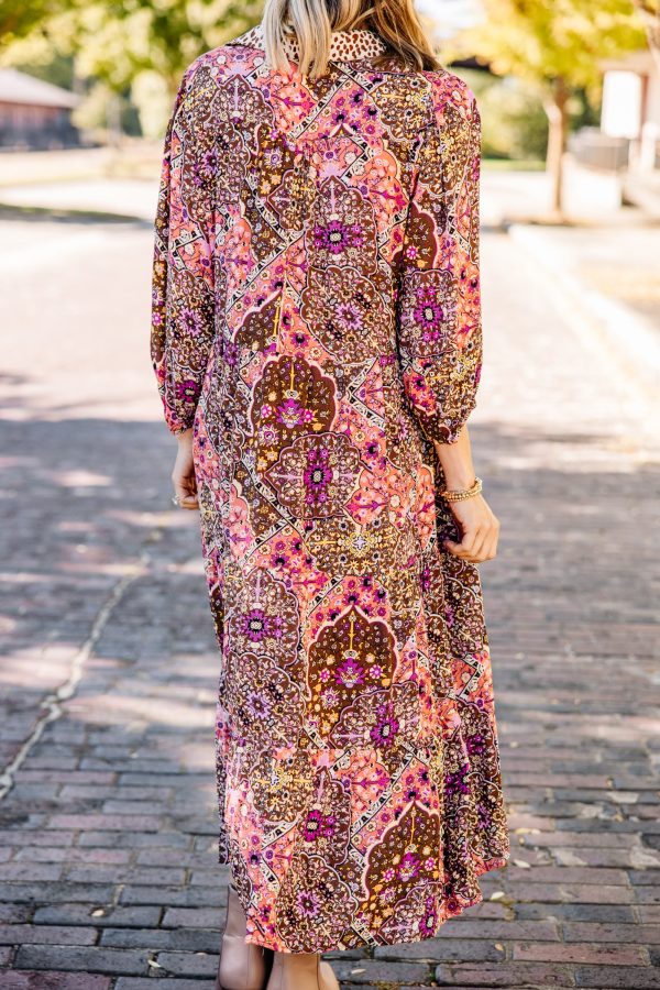 Let s Go Retro Plum Purple Mixed Print Midi Dress Supply - Image 3