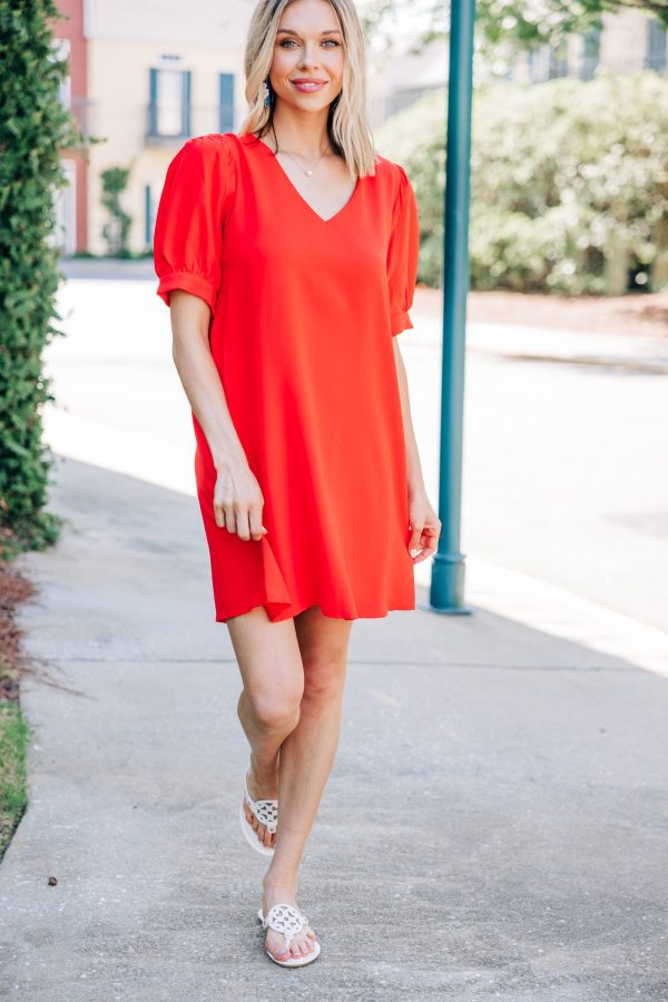 At First Sight Tomato Red Puff Sleeve Dress Online - Image 2