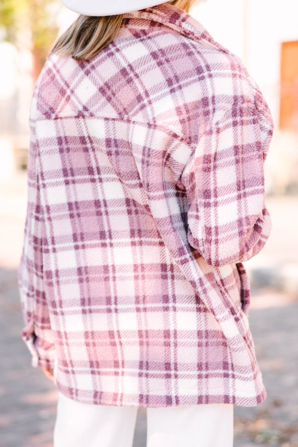 Meet You There Mauve Pink Plaid Fleece Shacket For Sale - Image 3
