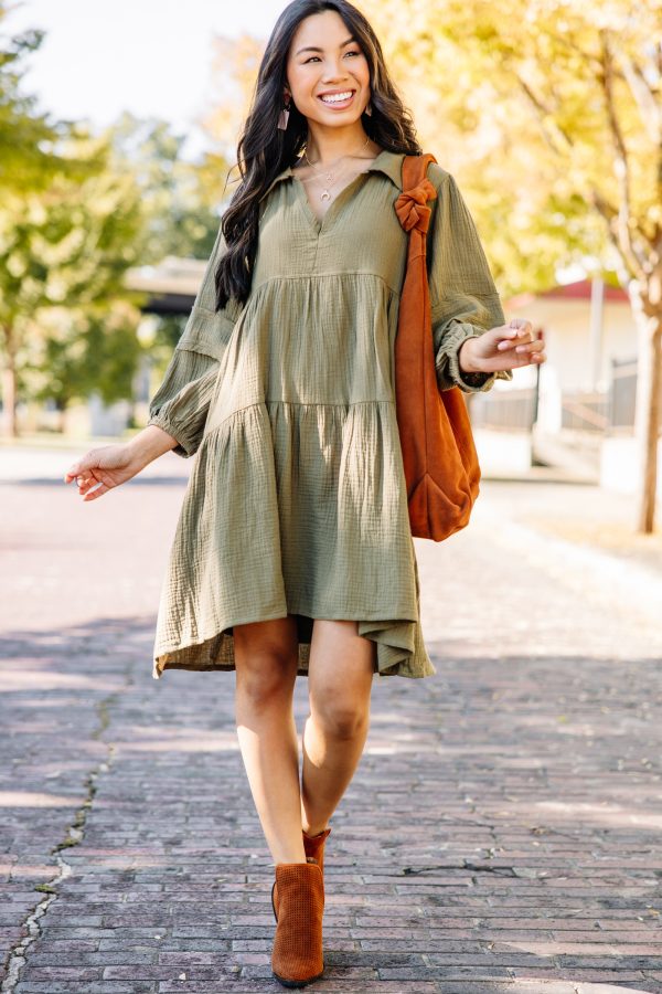 Know Who You Are Olive Green Tiered Dress For Discount - Image 2