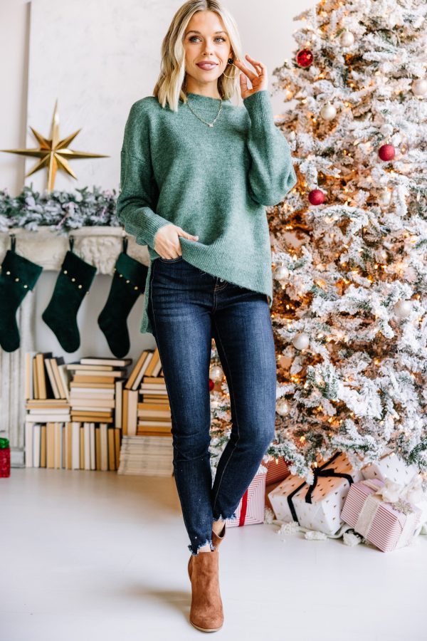 It Can Happen Hunter Green Side Slit Sweater Online Sale - Image 2