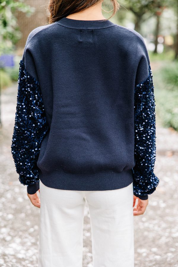 Don t Think Twice Navy Blue Sequin Sweater Discount - Image 3