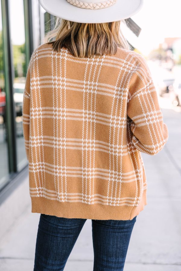 You ve Got It Camel Brown Plaid Cardigan Sale - Image 4