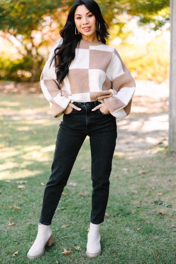 Can t Move On Tan Brown Checkered Sweater Online - Image 2