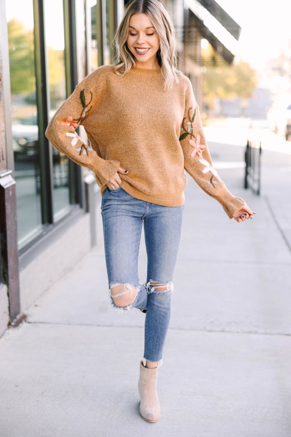 Tell You The Truth Mustard Yellow Floral Embroidered Sweater Supply - Image 2