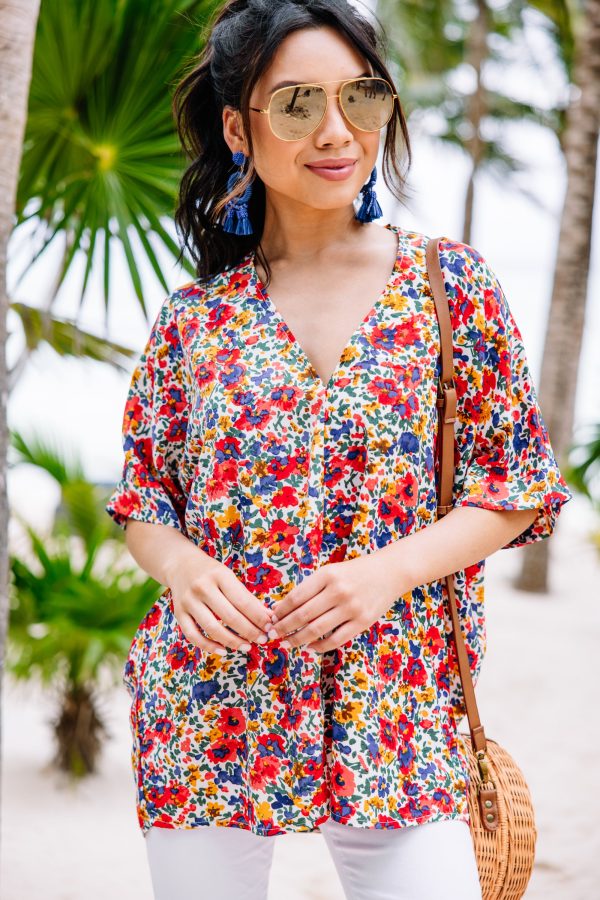 Start Looking Ivory White Floral Top Hot on Sale