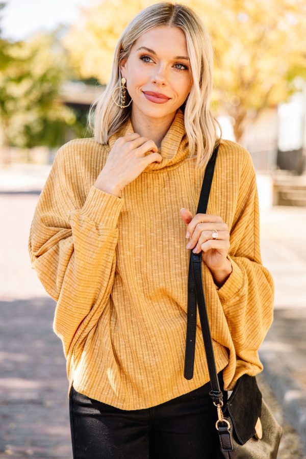 When I m With You Camel Yellow Ribbed Sweater For Sale