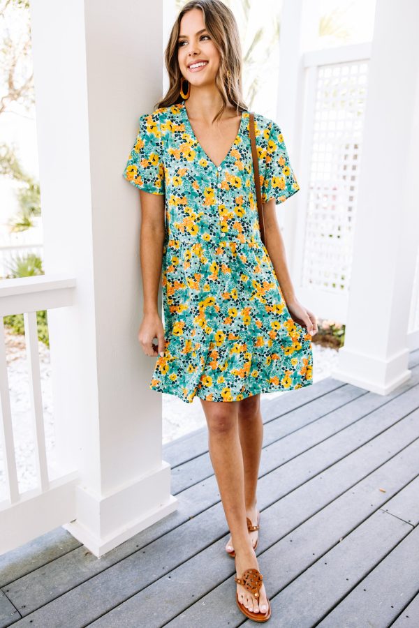 In My Dreams Green Floral Babydoll Dress Sale - Image 2