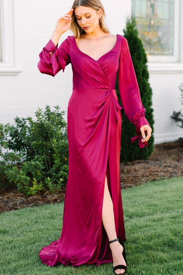 Living A Dream Burgundy Red Satin Maxi Dress Online Sale
