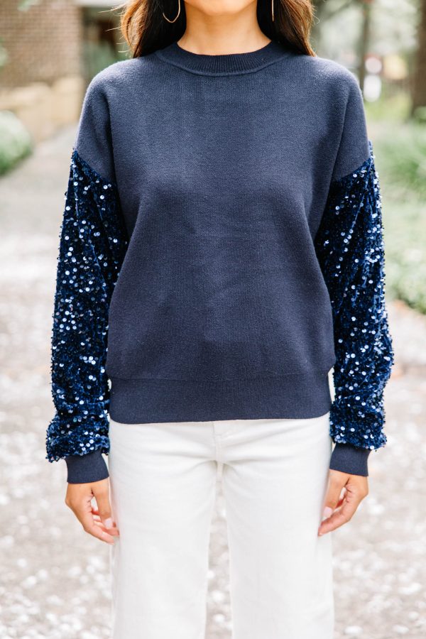 Don t Think Twice Navy Blue Sequin Sweater Discount - Image 4