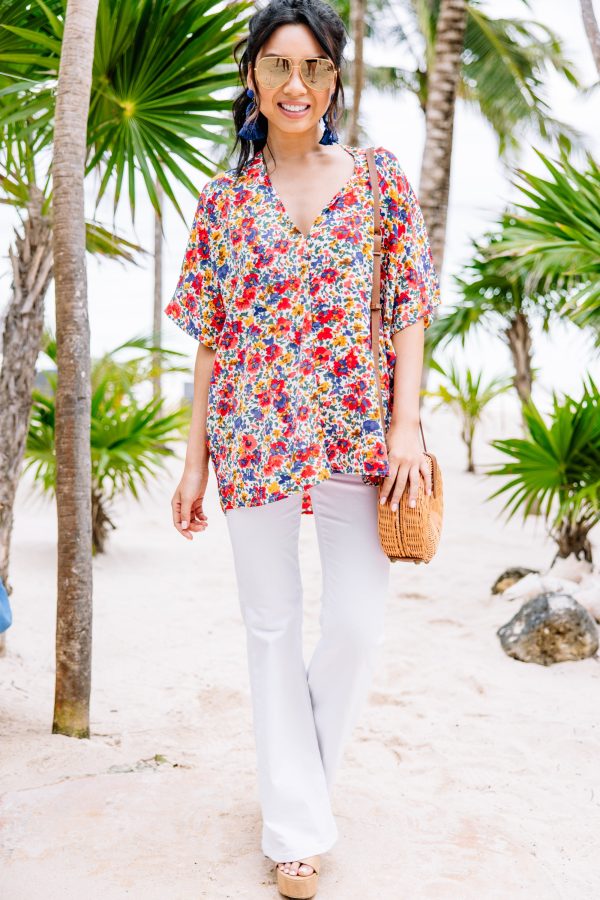 Start Looking Ivory White Floral Top Hot on Sale - Image 2