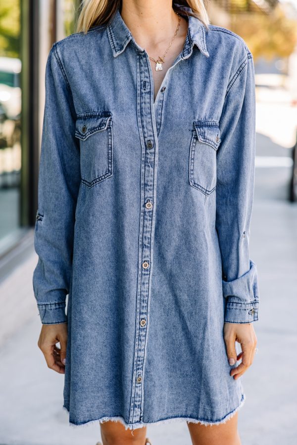 Back To You Denim Blue Chambray Dress Discount - Image 4