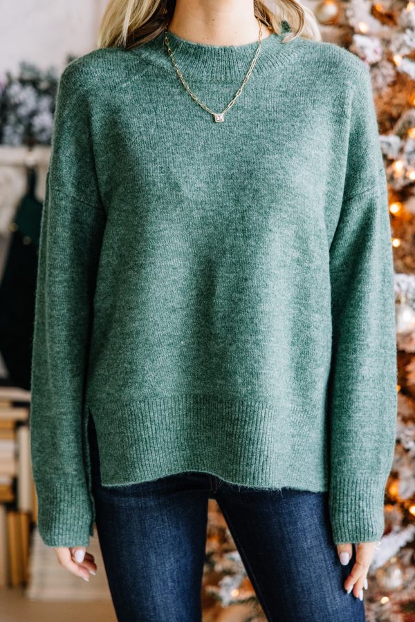 It Can Happen Hunter Green Side Slit Sweater Online Sale - Image 4