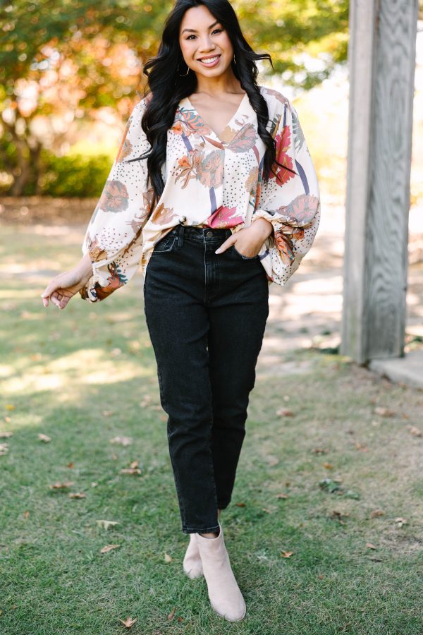 Feeling Fun Ivory White Floral Blouse Online Hot Sale - Image 2
