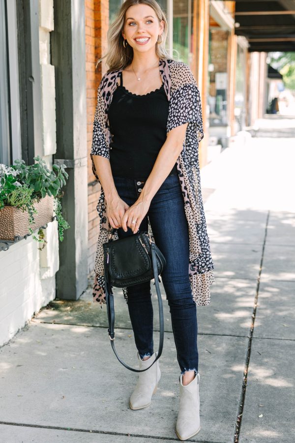 Up To You Mocha Brown Animal Print Kimono For Sale