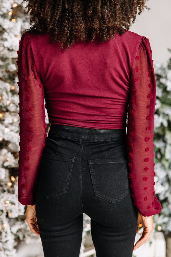 Need You Now Burgundy Red Swiss Dot Bodysuit Cheap - Image 3