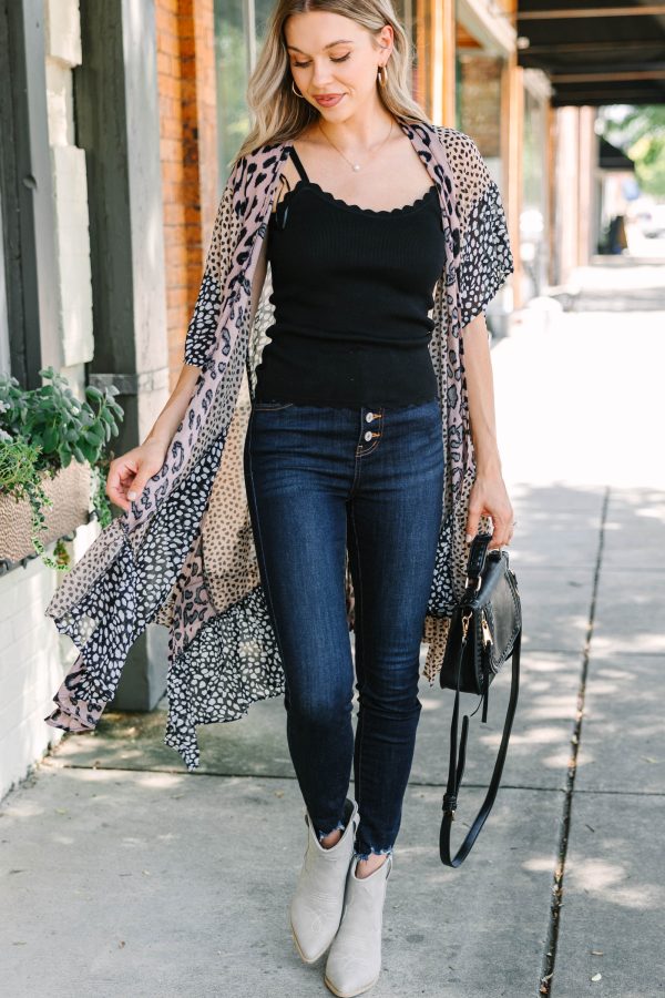 Up To You Mocha Brown Animal Print Kimono For Sale - Image 2
