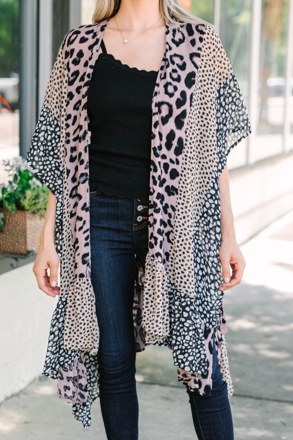 Up To You Mocha Brown Animal Print Kimono For Sale - Image 4