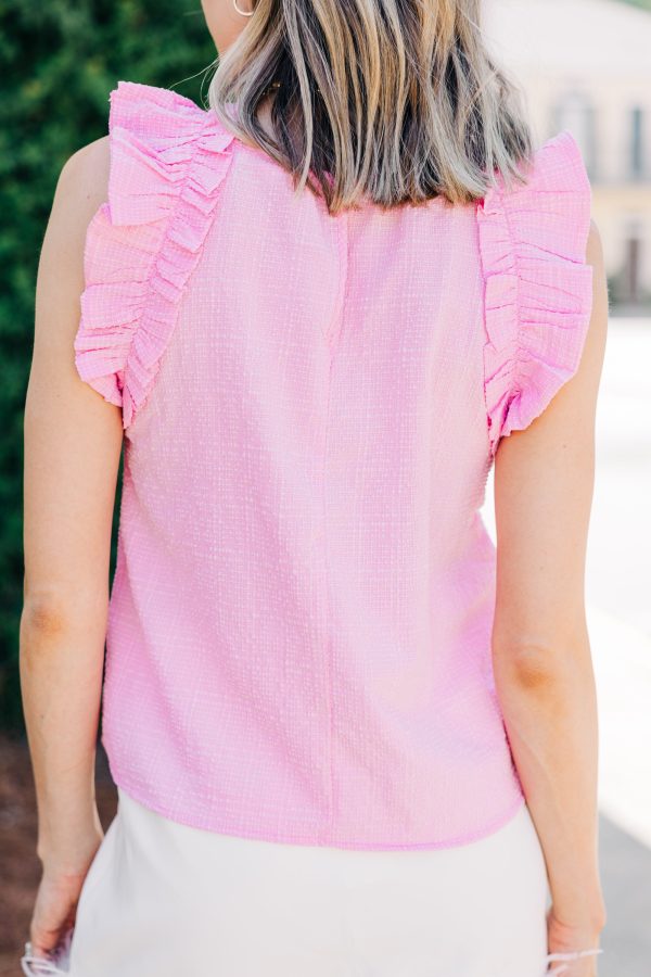 Consistently Cute Blossom Pink Ruffled Tank For Discount - Image 3