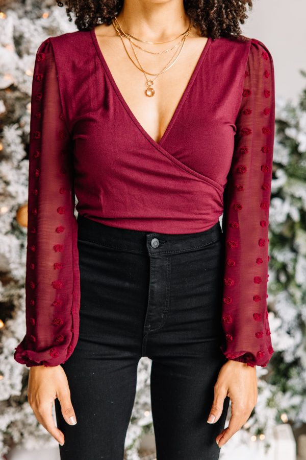 Need You Now Burgundy Red Swiss Dot Bodysuit Cheap - Image 4