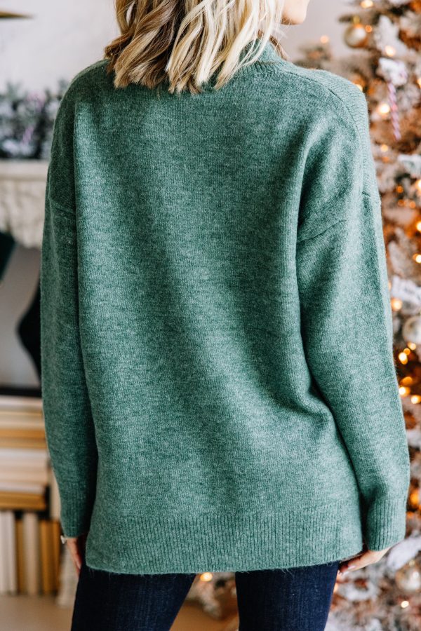 It Can Happen Hunter Green Side Slit Sweater Online Sale - Image 3