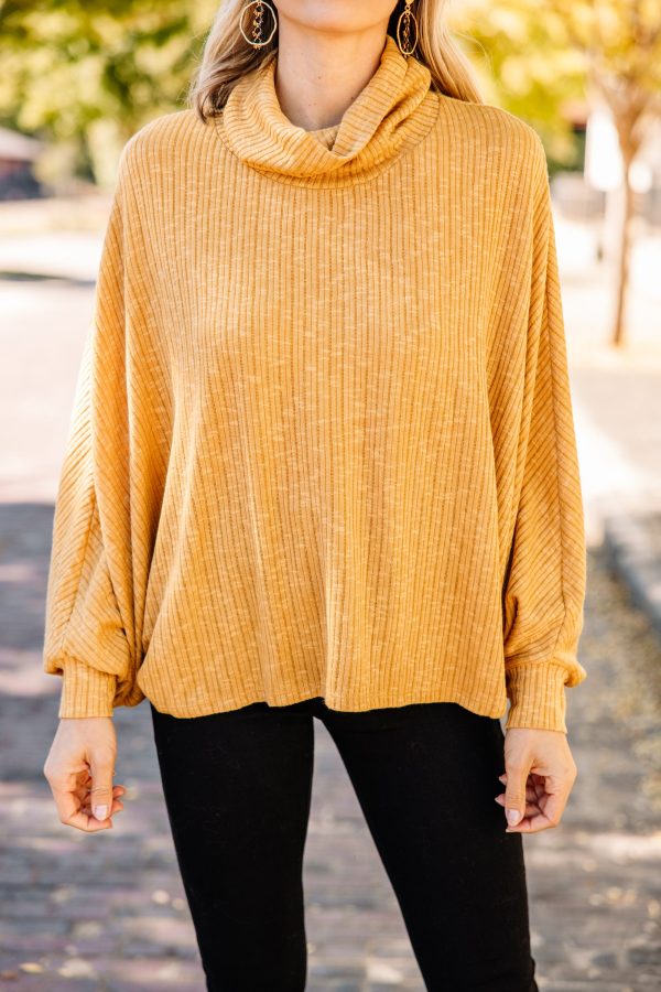 When I m With You Camel Yellow Ribbed Sweater For Sale - Image 4